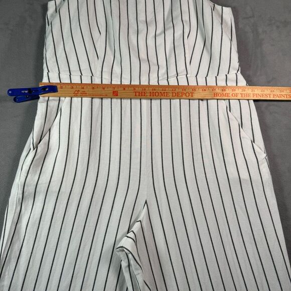Loft Womens Linen Blend Jumpsuit XL White Black Stripe Sleeveless Wide Leg Boho - Picture 6 of 11